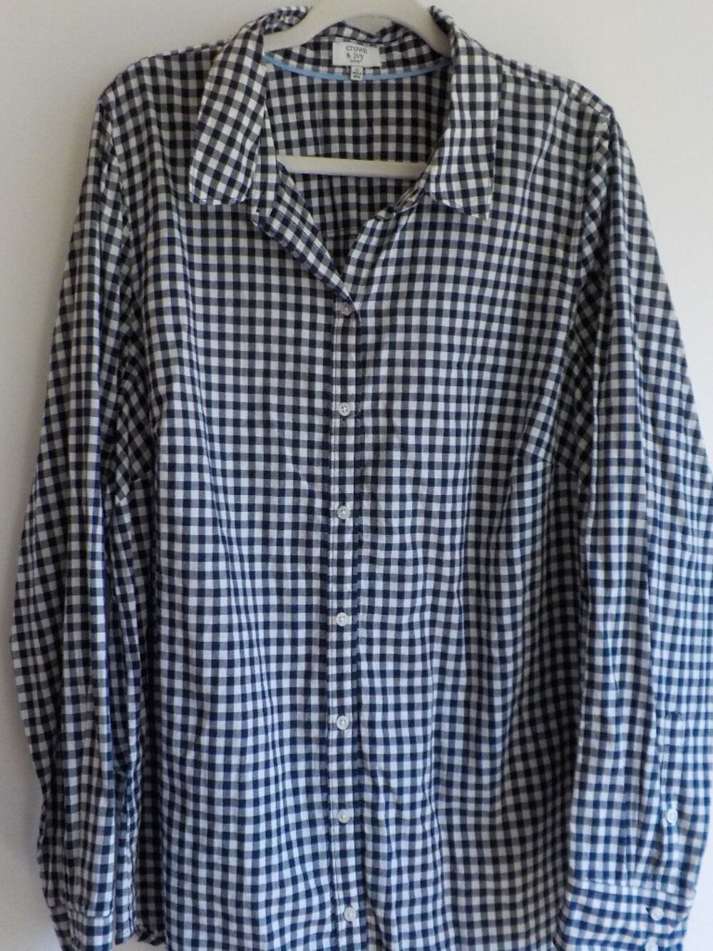 crown & ivy Blouse - Size 2x - "curvy" black/white check buttons- COTTON - (804)